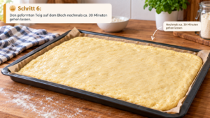 Schritt 6 Den geformten Teig auf dem Blech nochmals ca. 30 Minuten gehen lassen.