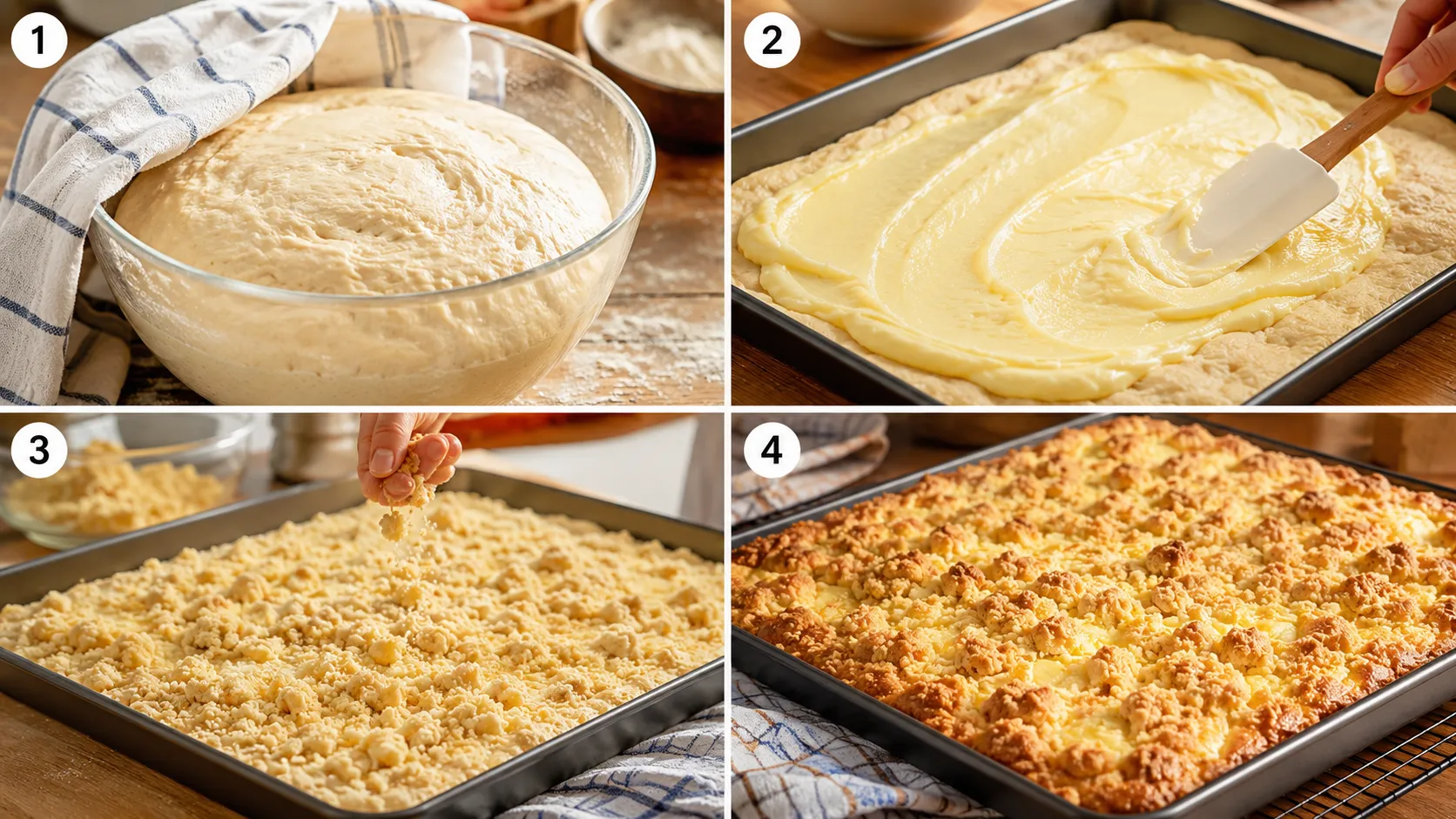 Pudding Streuselkuchen – Saftiger Hefekuchen mit Vanillepudding und Butterstreuseln