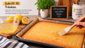 Schritt 10 – Tränken. Stich den heißen Kuchen mit einer Gabel mehrfach ein und verteile den Sirup mit einem Pinsel. So zieht er tief ein.