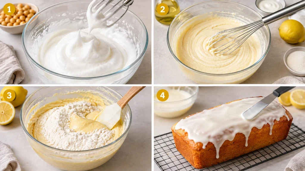 Veganer Zitronenkuchen anrühren und mit Zitronenglasur bestreichen, Schritt für Schritt