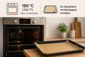 Backofen auf 180 °C (356 °F) Ober-/Unterhitze vorheizen und ein Backblech mit Backpapier auslegen.