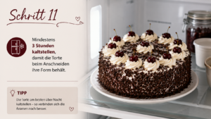 Mindestens 3 Stunden kaltstellen, damit die Torte beim Anschneiden ihre Form behält.