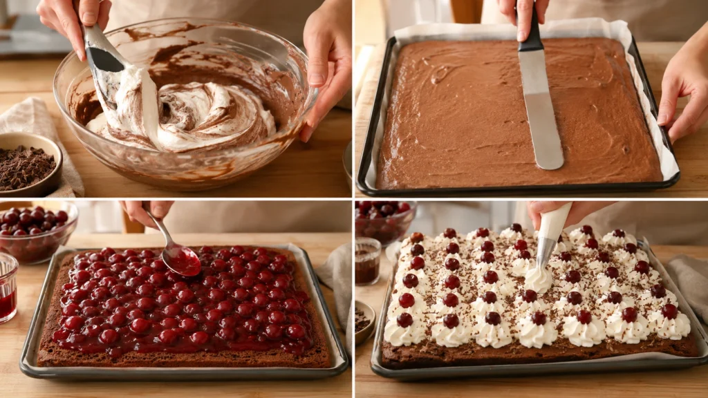 Schritt-für-Schritt-Zubereitung der Schwarzwälder Kirschtorte vom Blech