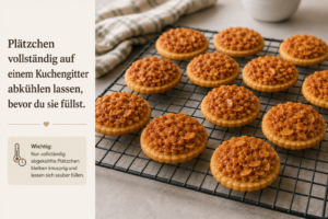 Plätzchen vollständig auf einem Kuchengitter abkühlen lassen, bevor du sie füllst.