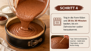 Teig in die Form füllen und 28 bis 30 Minuten backen, bis ein Zahnstocher sauber herauskommt.
