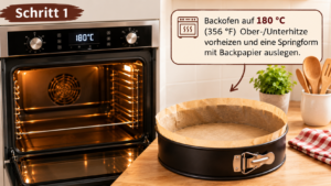 Backofen auf 180 °C (356 °F) Ober-/Unterhitze vorheizen und eine Springform mit Backpapier auslegen.