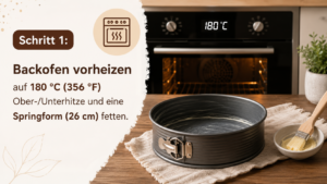 Schritt 1: Backofen vorheizen auf 180 °C (356 °F) Ober-/Unterhitze und eine Springform (26 cm) fetten.