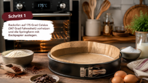 Schritt 1: Backofen auf 175 Grad Celsius (347 Grad Fahrenheit) vorheizen und die Springform mit Backpapier auslegen.