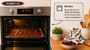 Backen: Backe den Kuchen 30 bis 35 Minuten, bis ein Zahnstocher sauber herauskommt.