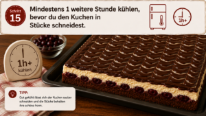 Mindestens 1 weitere Stunde kühlen, bevor du den Kuchen in Stücke schneidest.