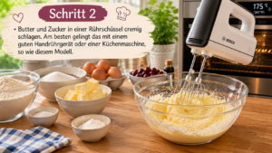 Schritt 2 – Butter und Zucker in einer Rührschüssel cremig schlagen. Am besten gelingt das mit einem guten Handrührgerät oder einer Küchenmaschine, so wie diesem Modell.