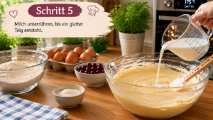 Schritt 5 – Milch unterrühren, bis ein glatter Teig entsteht.