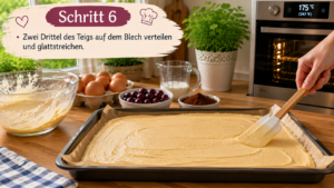 Schritt 6 – Zwei Drittel des Teigs auf dem Blech verteilen und glattstreichen.