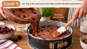 Den Teig in die vorbereitete Form füllen und die Oberfläche glattstreichen.